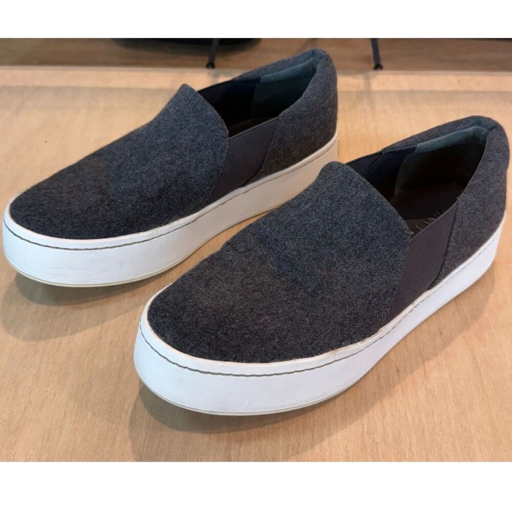 Vince Warren Grey Boiled Wool Platform Slip On Sneakers Quiet Luxury Shoes 7